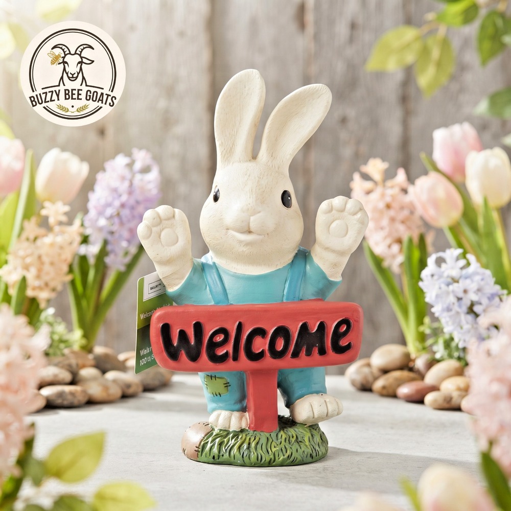 Mainstays Easter Welcome Bunny – Hard Plastic Garden Statue (Indoor/Outdoor Deco
